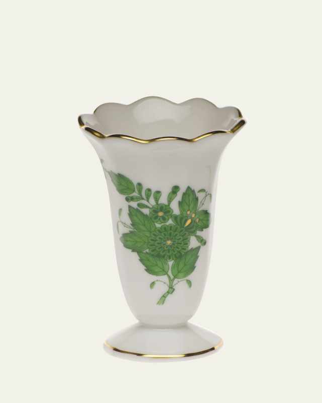 Chinese Bouquet Green Scalloped Bud Vase